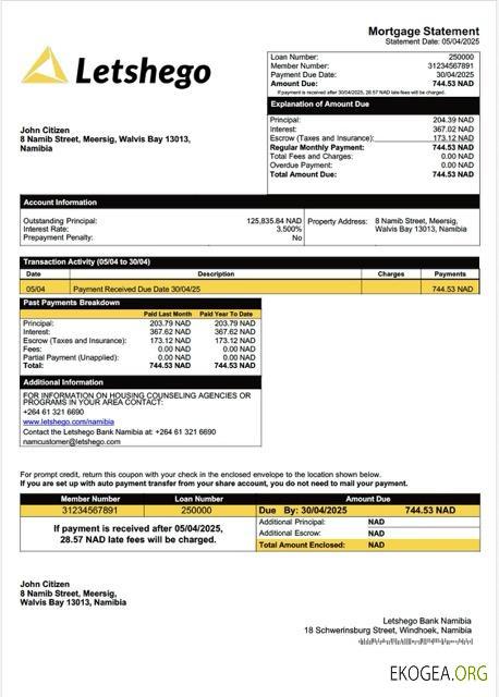 Namibie Letshego Bank Namibie relevé hypothécaire Modèle Word et PDF
